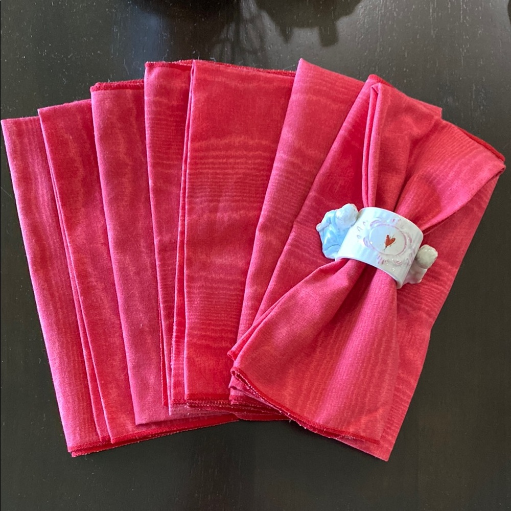Vintage Salmon/Red Cloth Napkin Set Of 8!